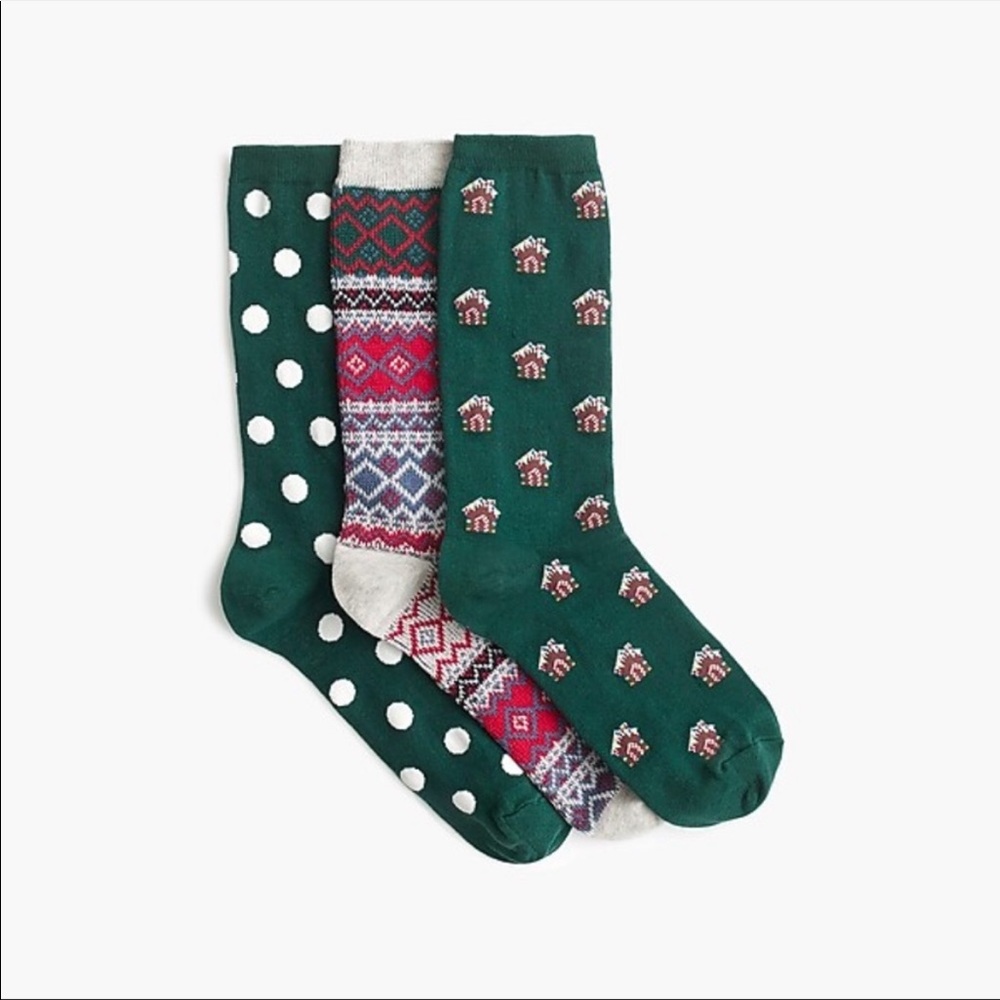 J. CREW Gingerbread Polka Dot Holiday Socks (Gift Box) NWT